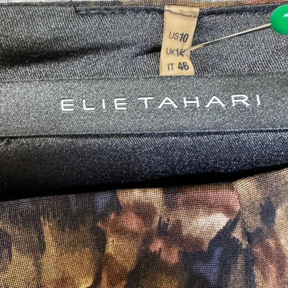 Elie Tahari Pencil Skirt Womens 10 Brown Silk Animal Print Excellent Zip - Picture 3 of 10